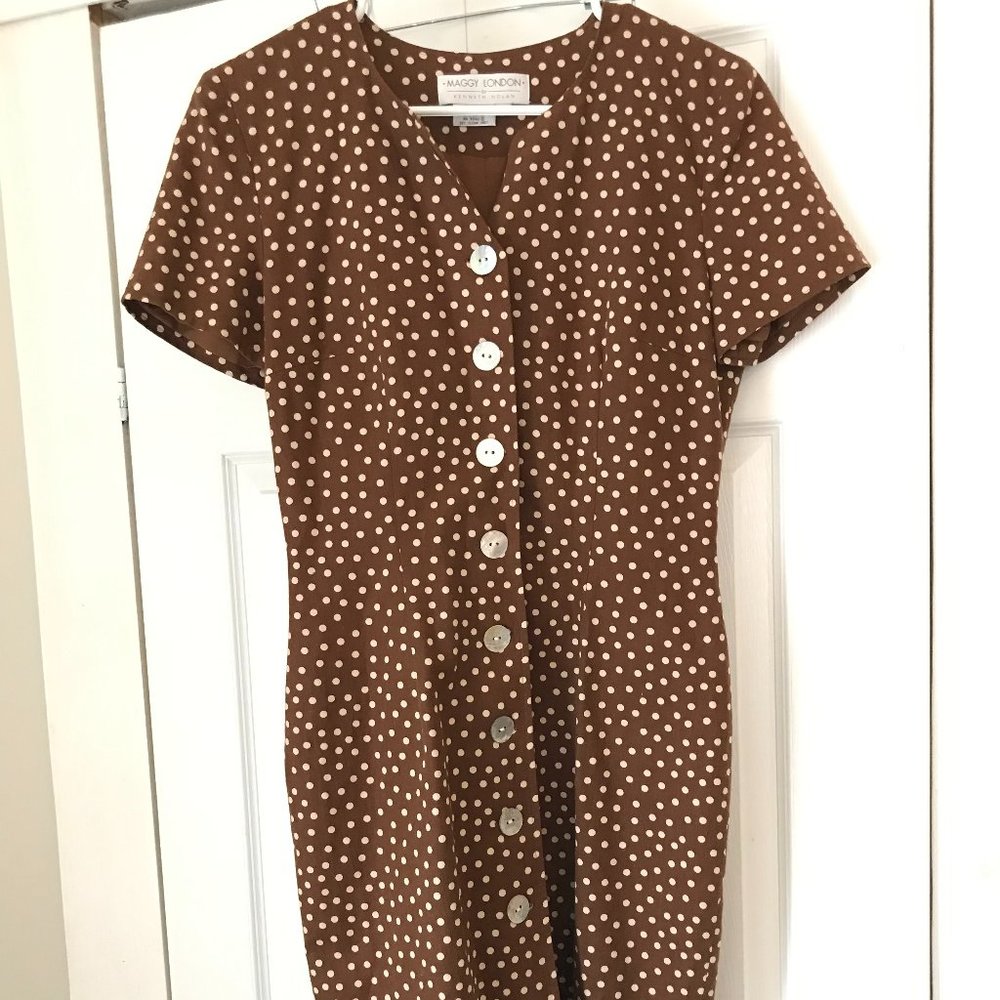 Vintage Brown Polka Dot Midi Dress